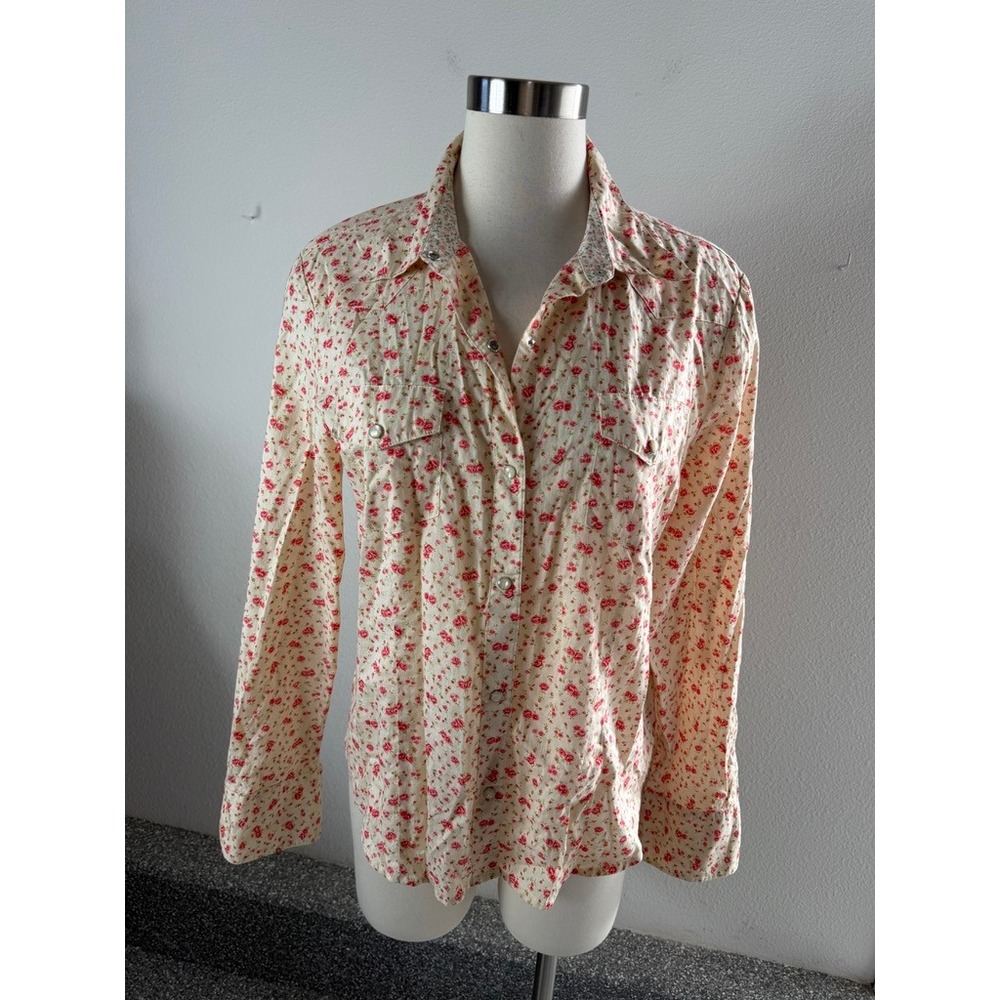 Gap Womens Large Floral Pearl Snap Top Rosebud Cotton Long Sleeve Western Shirt